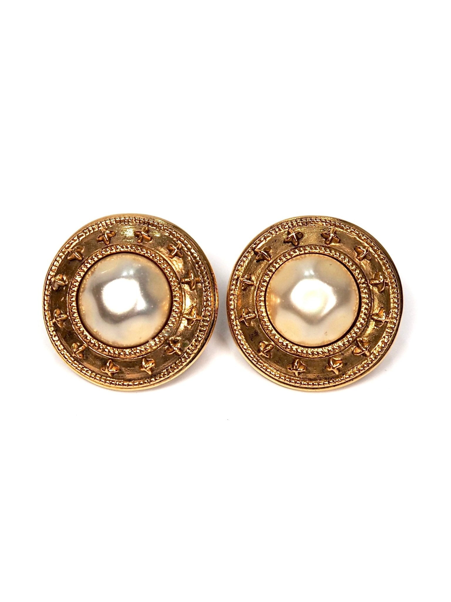 Chanel Faux Pearl Round Gold Star Earrings - Georgie's NYC - Earrings