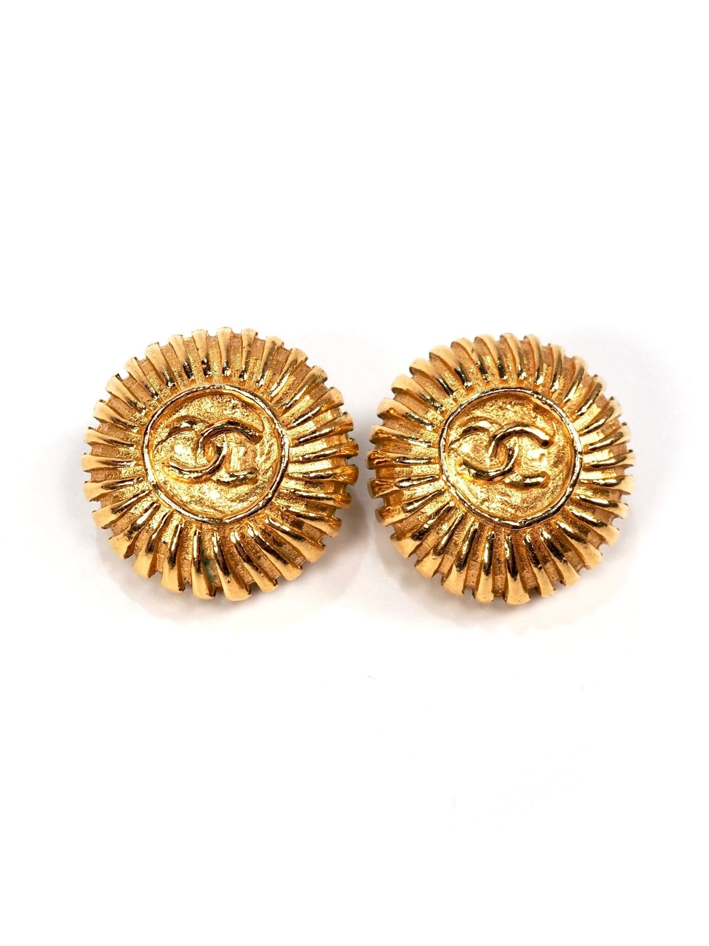 Chanel Gold Round CC Burst Earrings - Georgie's NYC - Earrings