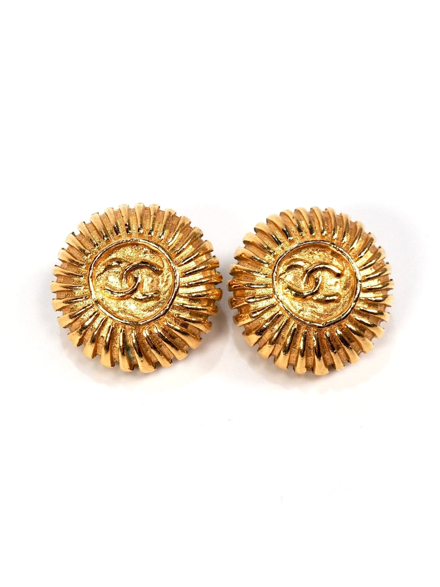 Chanel Gold Round CC Burst Earrings - Georgie's NYC - Earrings