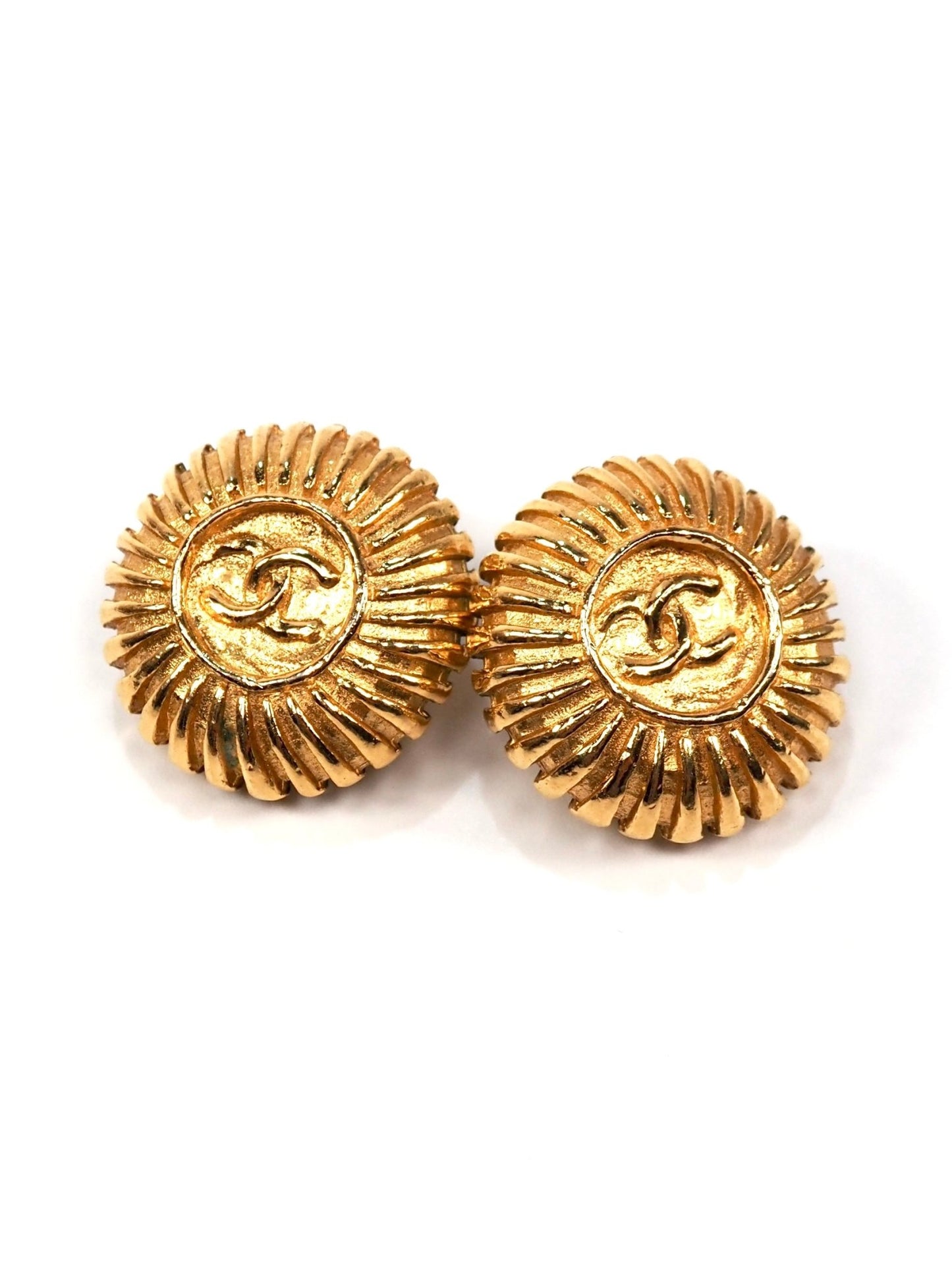 Chanel Gold Round CC Burst Earrings - Georgie's NYC - Earrings