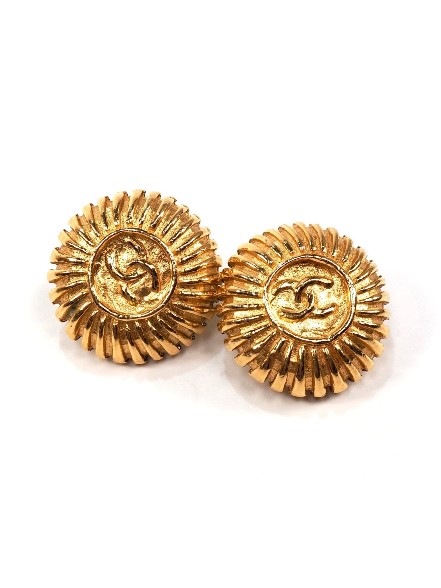 Chanel Gold Round CC Burst Earrings - Georgie's NYC - Earrings