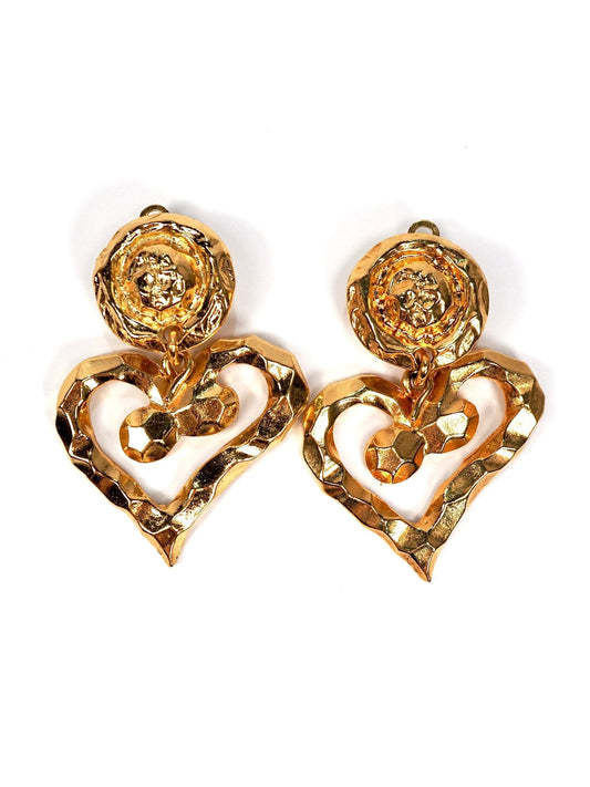 Christian Lacroix French Hammered Gold Oversized Heart Earrings - Georgie's NYC - Earrings