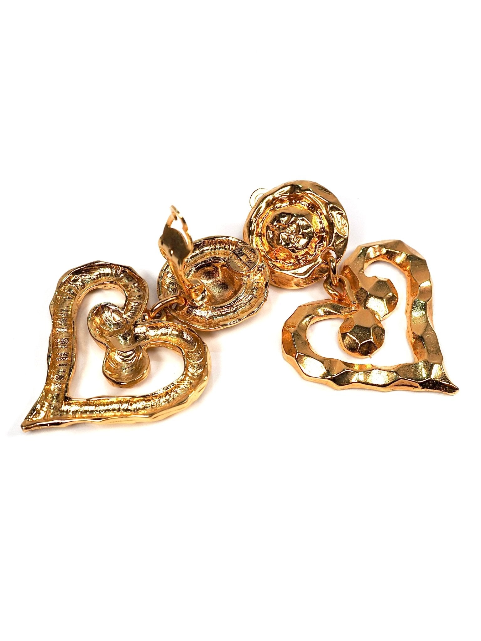 Christian Lacroix French Hammered Gold Oversized Heart Earrings - Georgie's NYC - Earrings