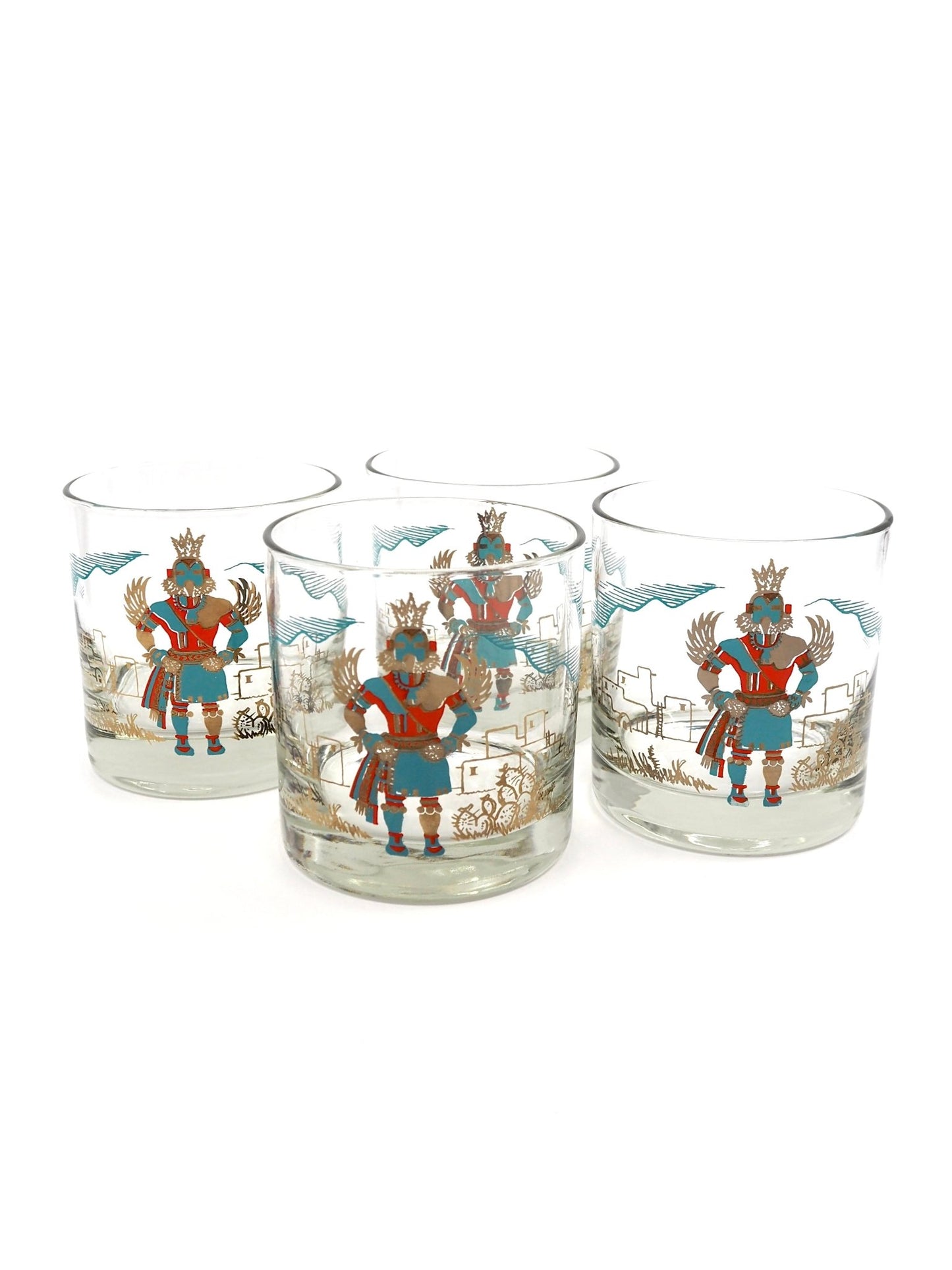 Couroc of Monterey Hopi Kachina and Pueblo Rocks Glasses, Set of 4 - Georgie's NYC - Drinkware