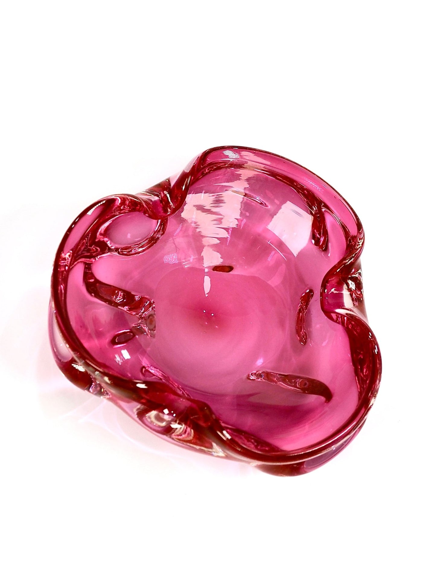 Cranberry Pink Italian Murano Glass Mid Century Ashtray - Georgie's NYC - Ashtrays