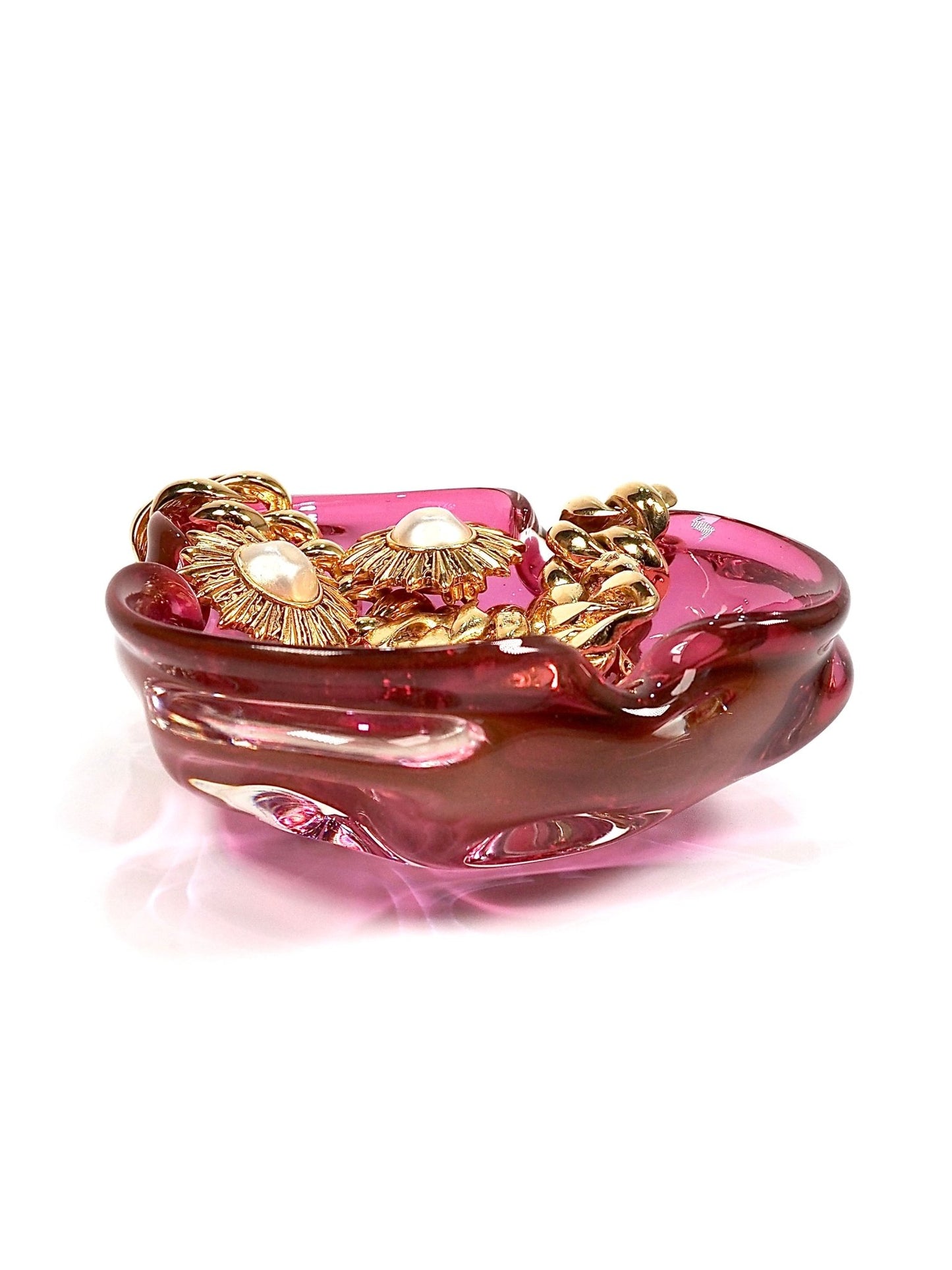 Cranberry Pink Italian Murano Glass Mid Century Ashtray - Georgie's NYC - Ashtrays