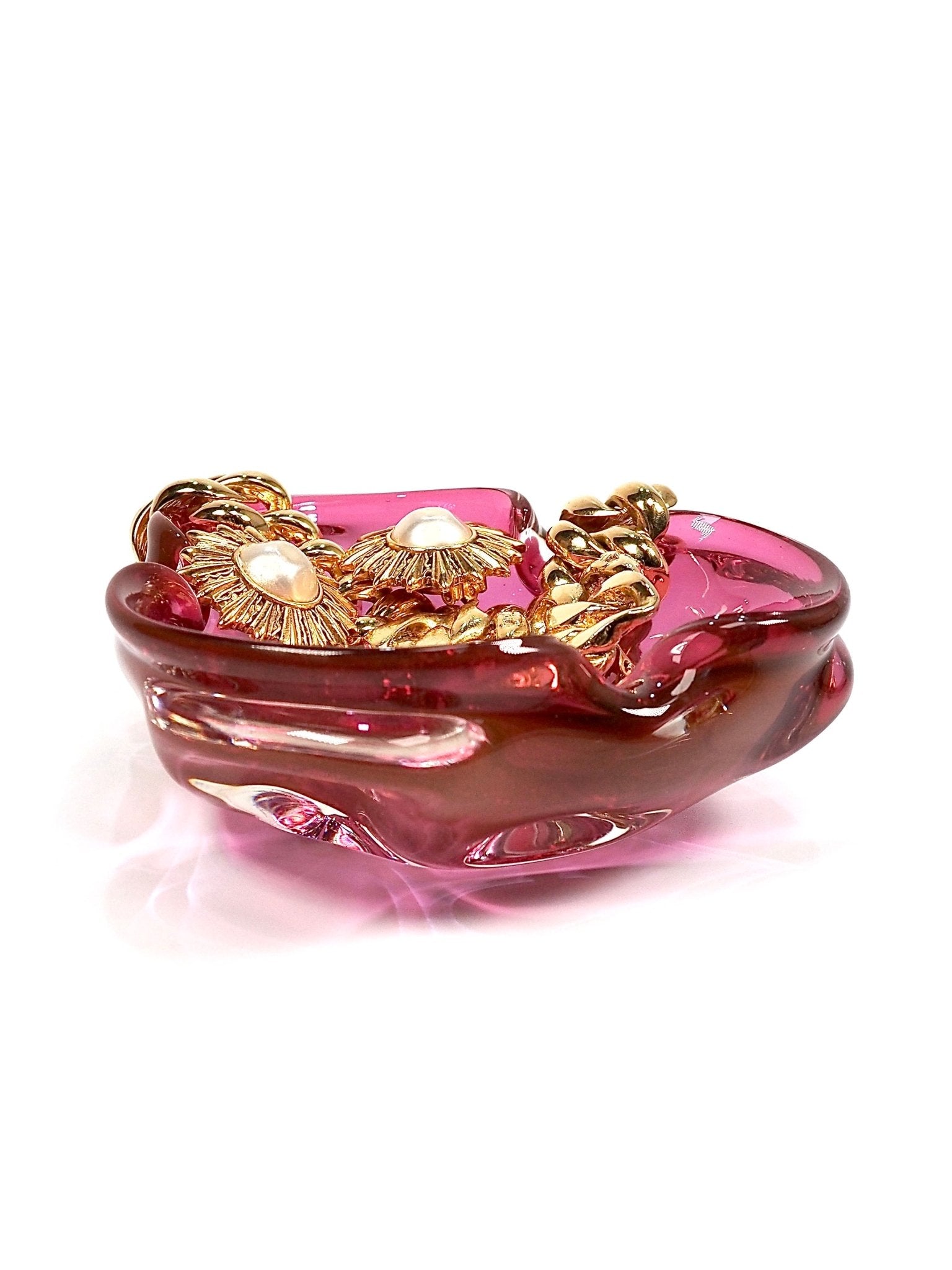 Cranberry Pink Italian Murano Glass Mid Century Ashtray - Georgie's NYC - Ashtrays