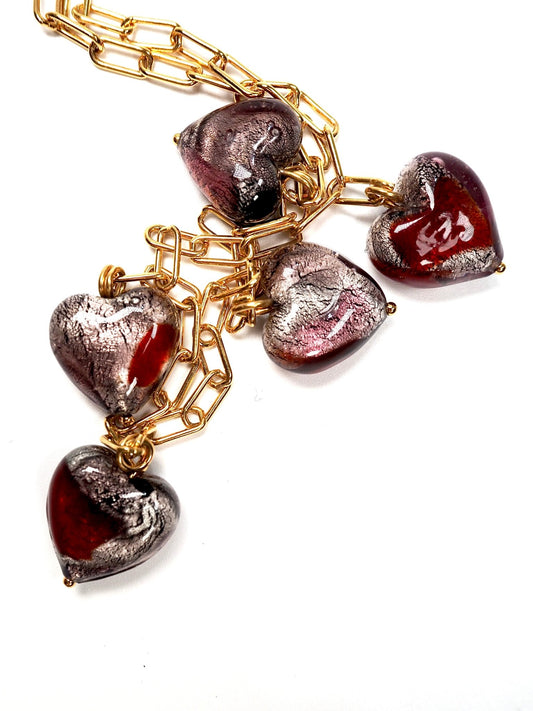 Dyadema Gold Italian Murano Glass Heart Charm Necklace - Georgie's NYC - Necklaces