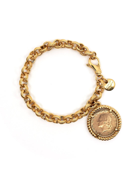 Dyadema Italian Bronze Twisted Rope Chain Bracelet with Lira Coin Charm - Georgie's NYC - Bracelets