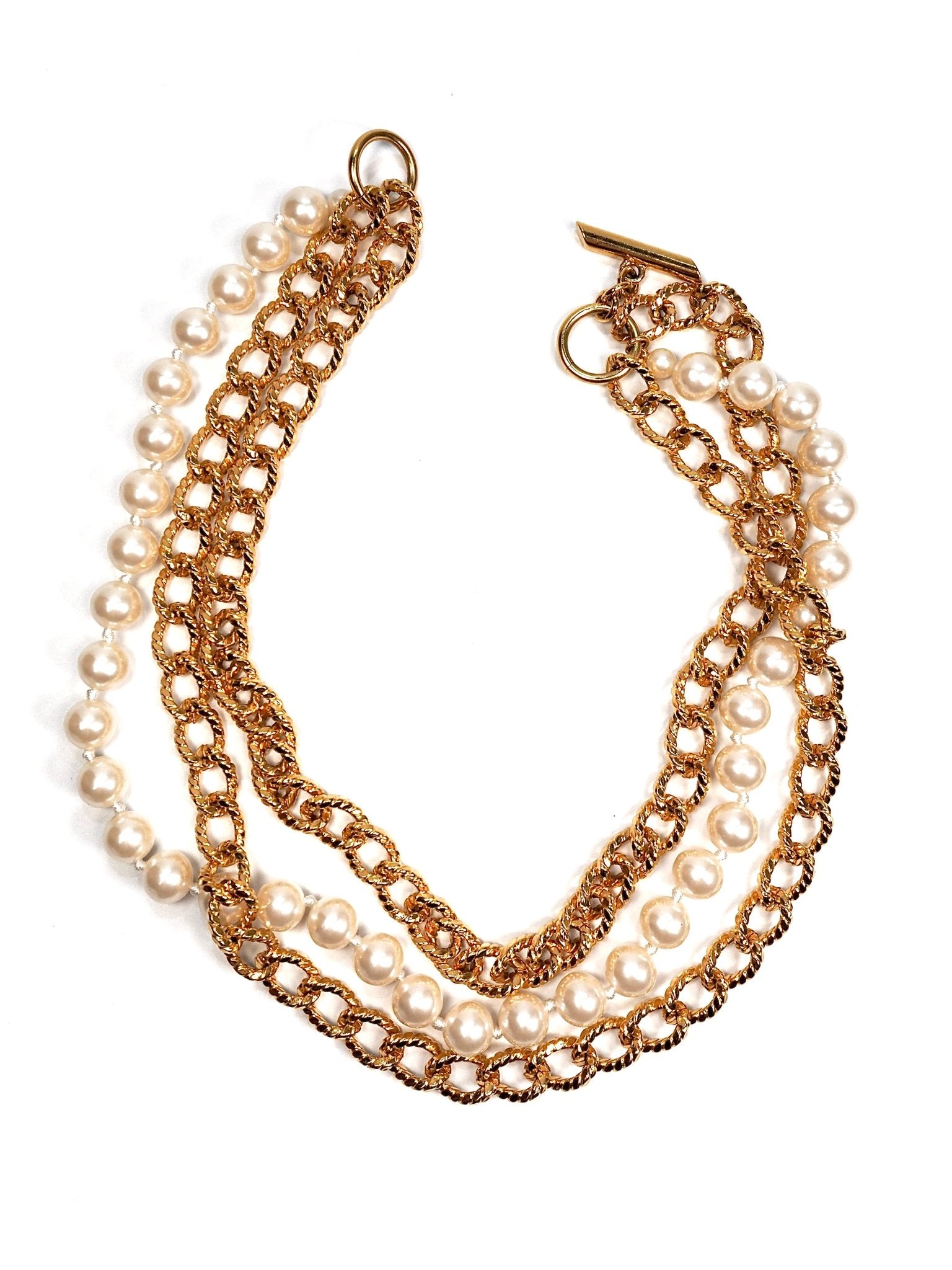 Faux Pearl and Gold Chain Layered Necklace - Georgie's NYC - Necklaces