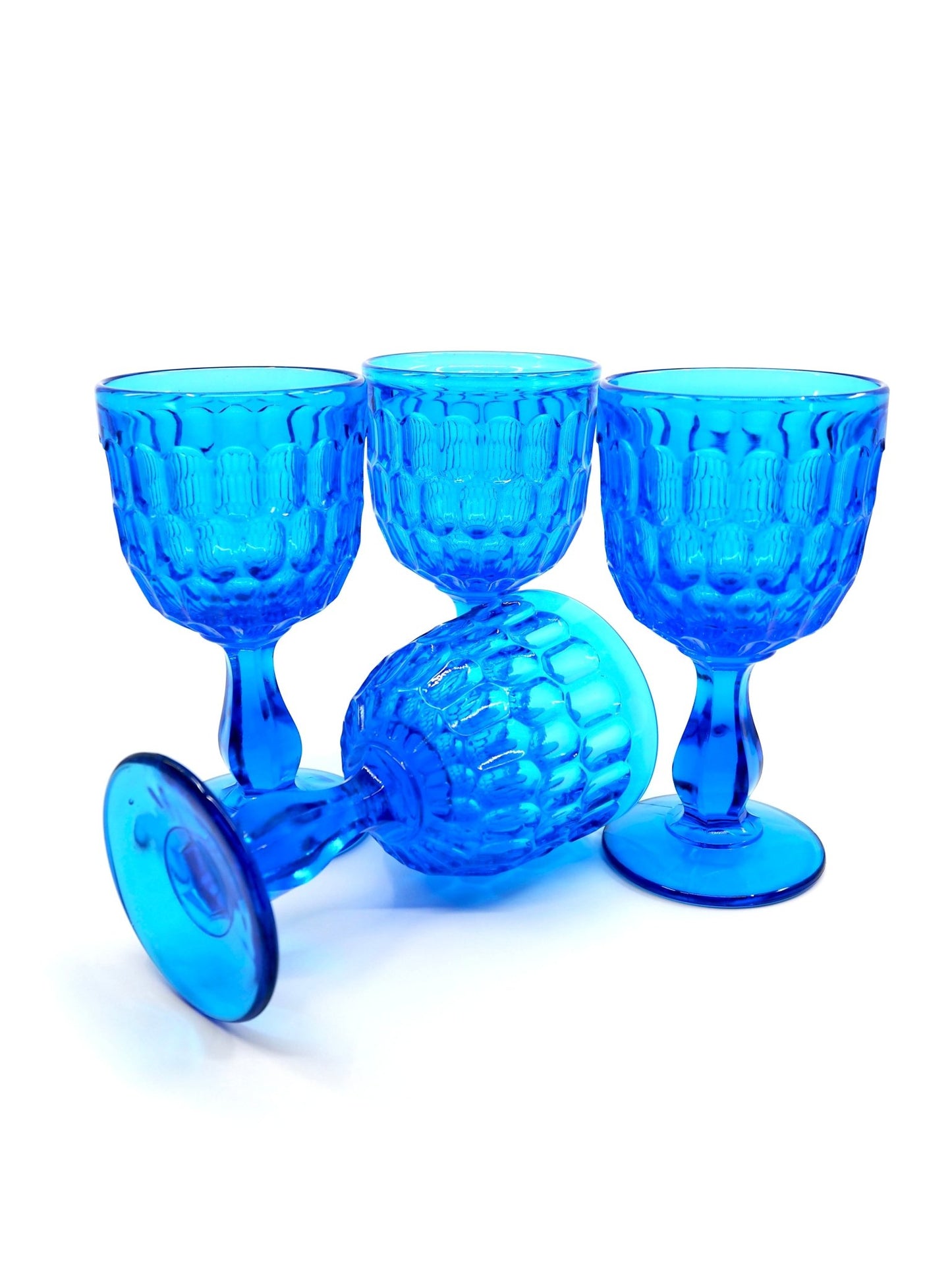 Fenton Colonial Blue Thumbprint Goblets, Set of 4 - Georgie's NYC - Drinkware