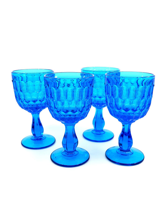 Fenton Colonial Blue Thumbprint Goblets, Set of 4 - Georgie's NYC - Drinkware