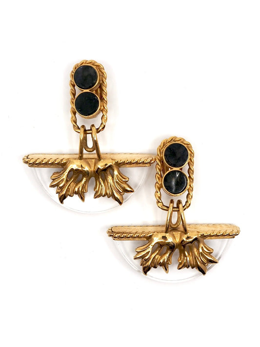 French Gilt and Lucite Sculptural Dangle Earrings - Georgie's NYC - Earrings