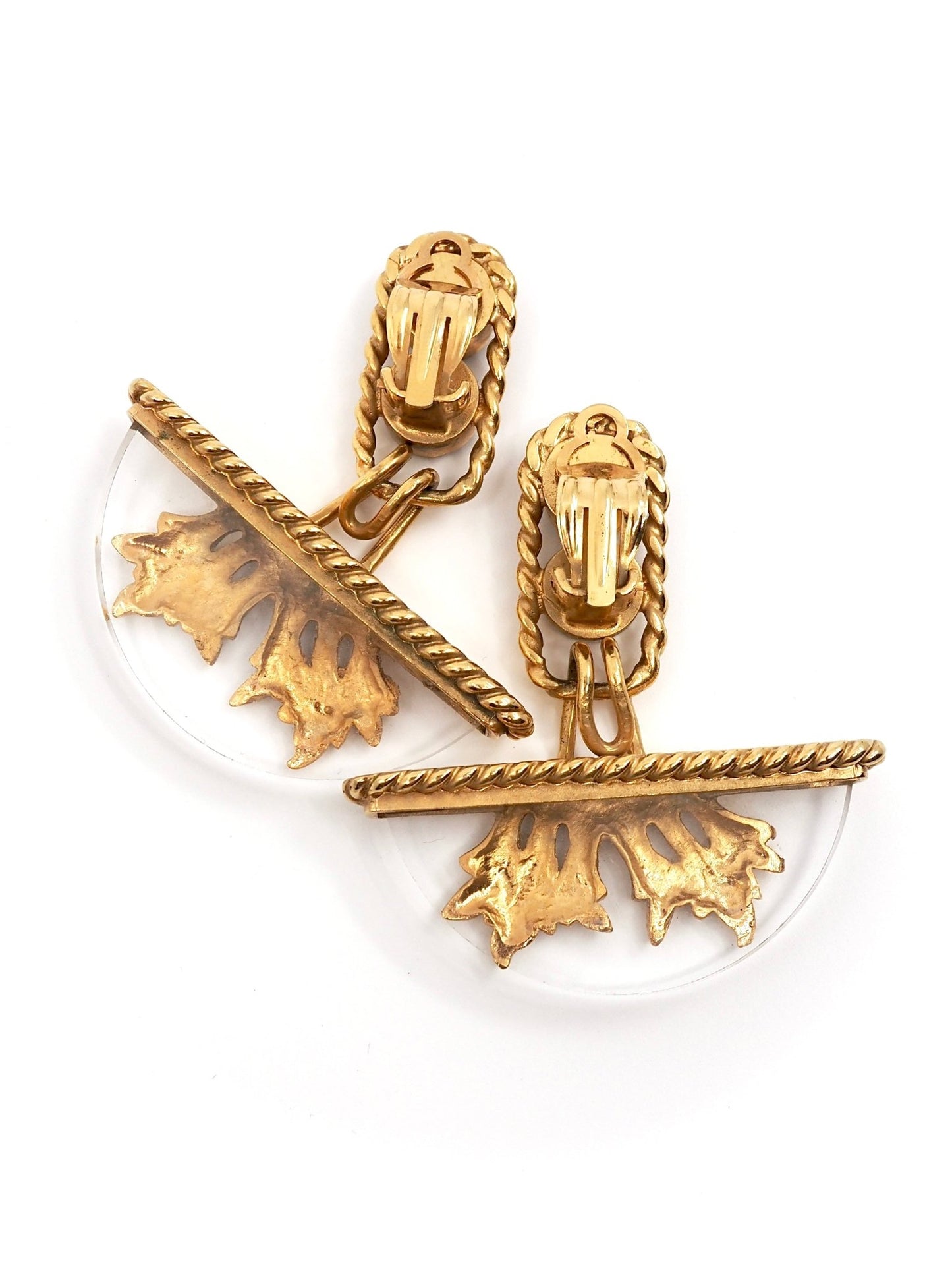 French Gilt and Lucite Sculptural Dangle Earrings - Georgie's NYC - Earrings