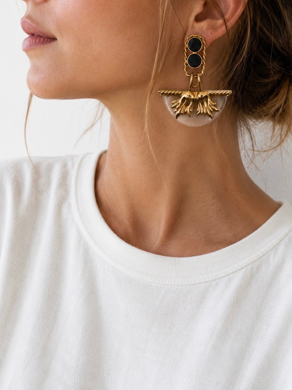 French Gilt and Lucite Sculptural Dangle Earrings - Georgie's NYC - Earrings