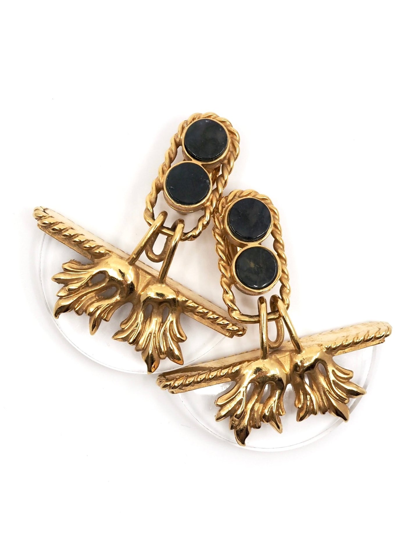 French Gilt and Lucite Sculptural Dangle Earrings - Georgie's NYC - Earrings
