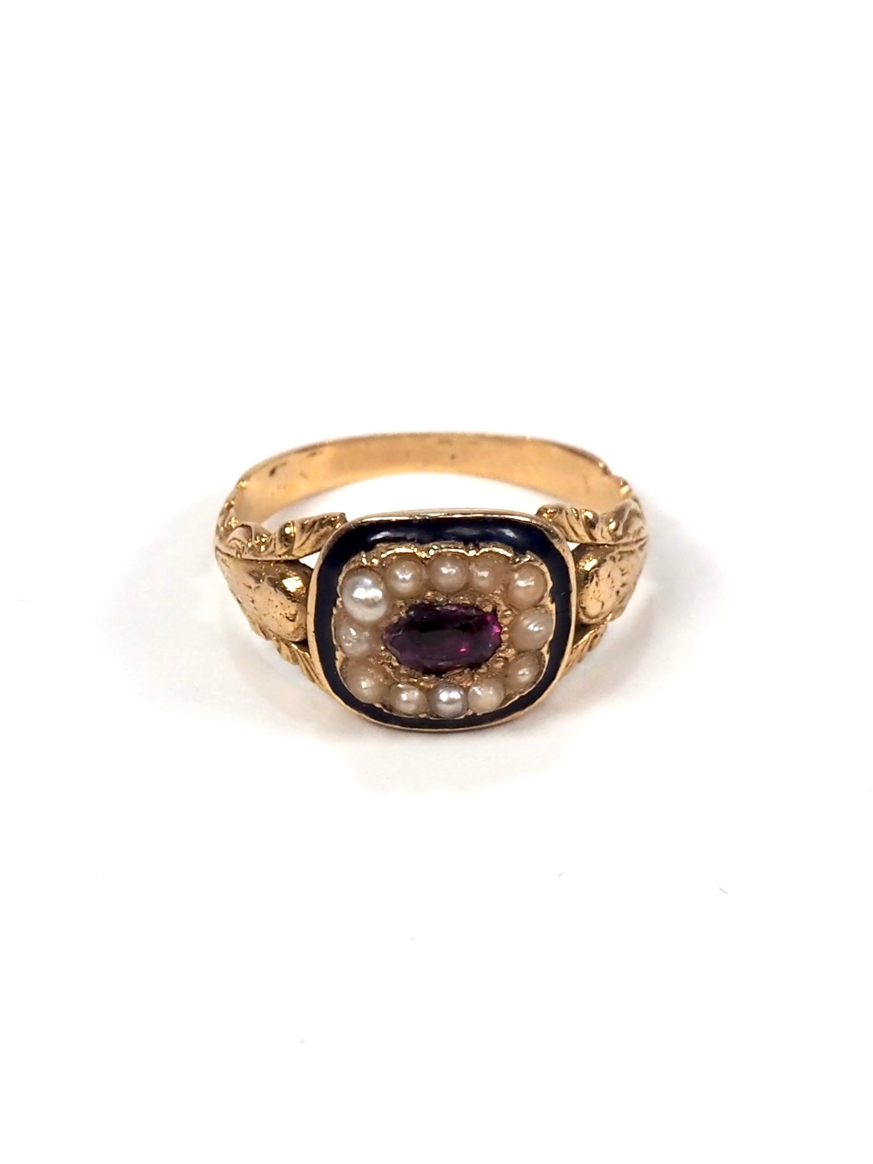 Georgian 18K Gold Ruby and Pearl Blue Enamel Ring - Georgie's NYC - Rings