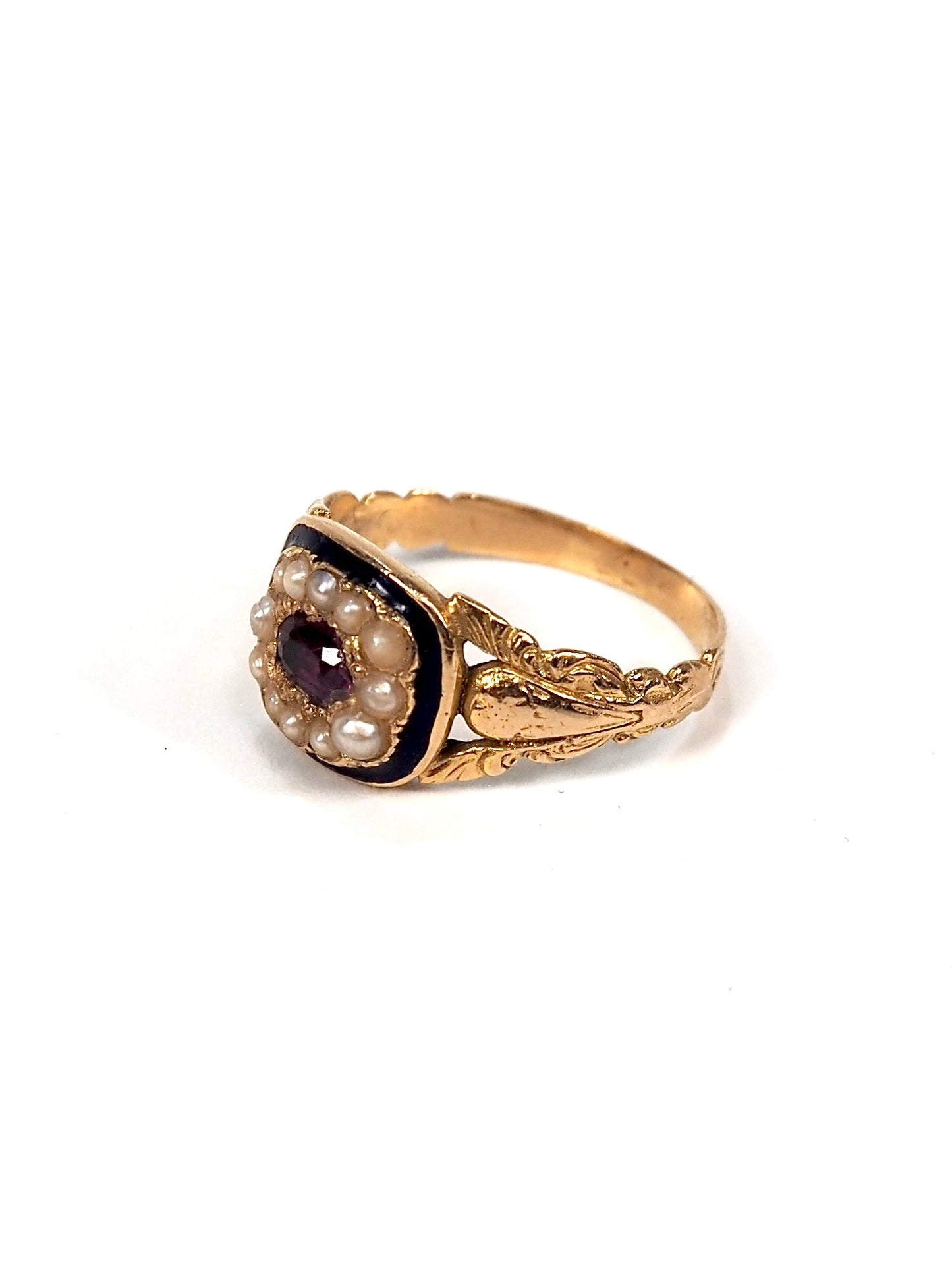 Georgian 18K Gold Ruby and Pearl Blue Enamel Ring - Georgie's NYC - Rings