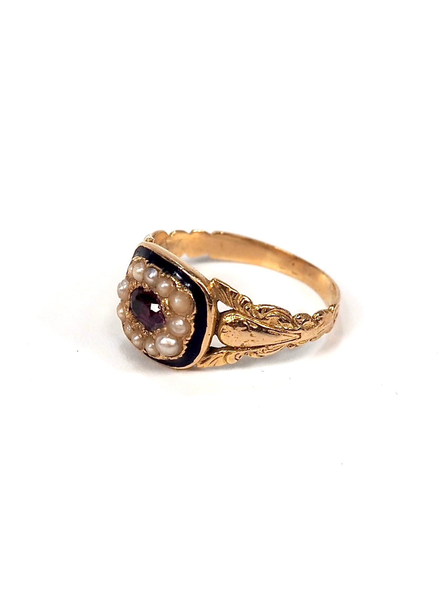 Georgian 18K Gold Ruby and Pearl Blue Enamel Ring - Georgie's NYC - Rings