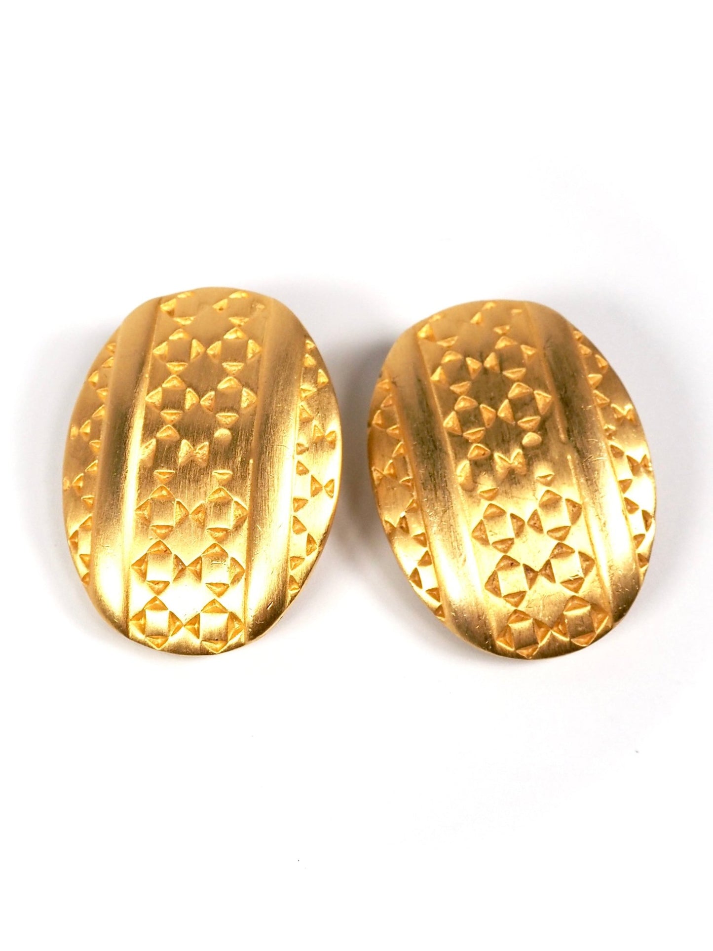 Givenchy Brushed Gold Patterned Oval Earrings - Georgie's NYC - Earrings
