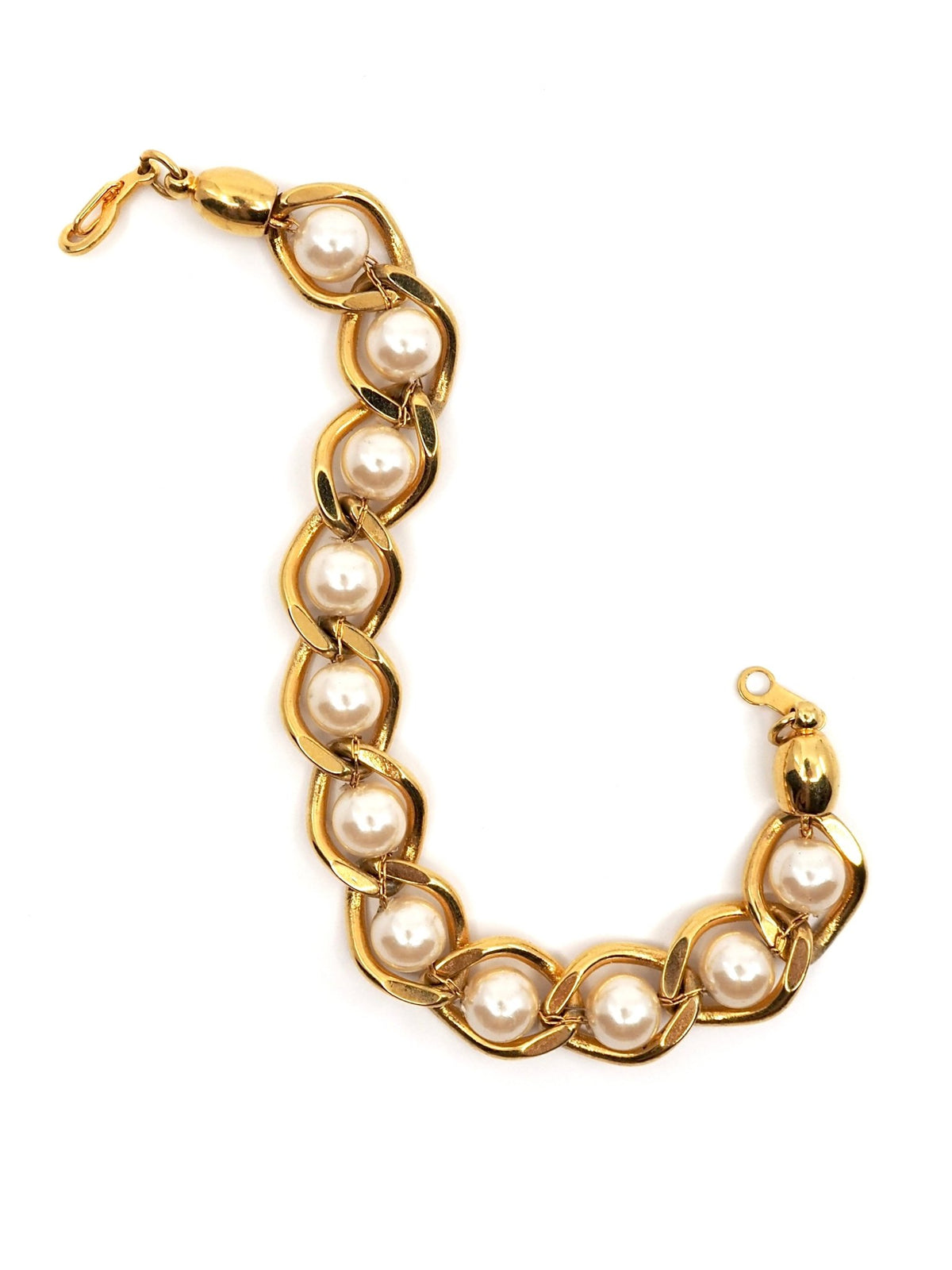 Gold Chunky Curb Link Bracelet with Faux Pearl Stations - Georgie's NYC - Bracelets