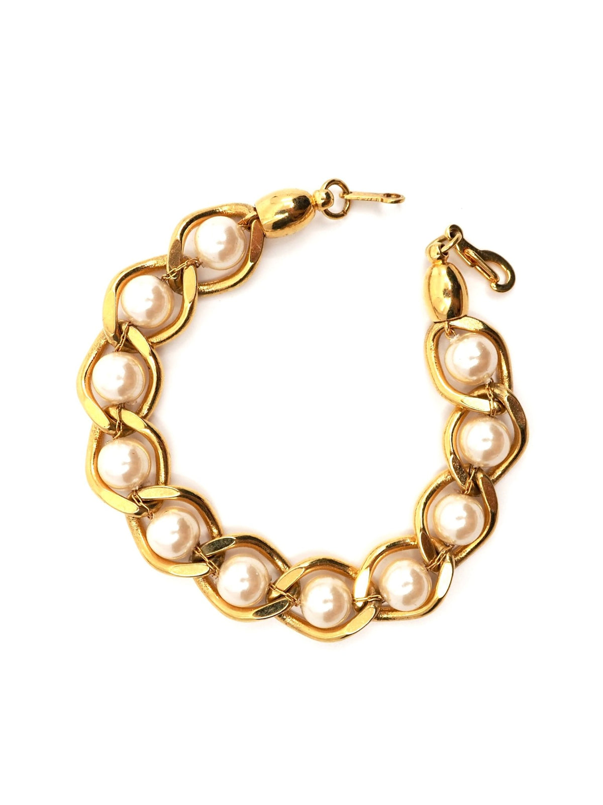Gold Chunky Curb Link Bracelet with Faux Pearl Stations - Georgie's NYC - Bracelets