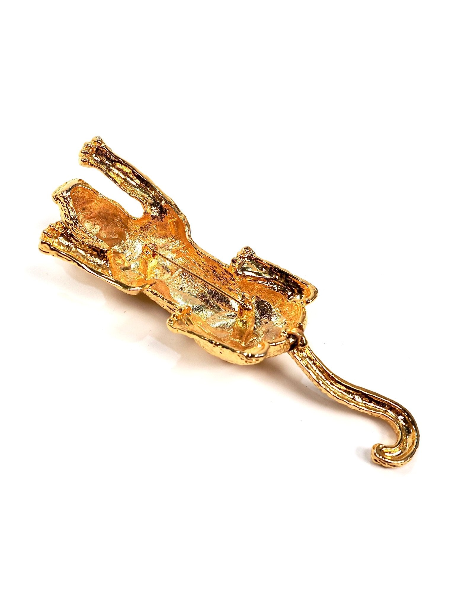 Gold Feline Big Cat Articulated Tail Broach - Georgie's NYC - Brooches