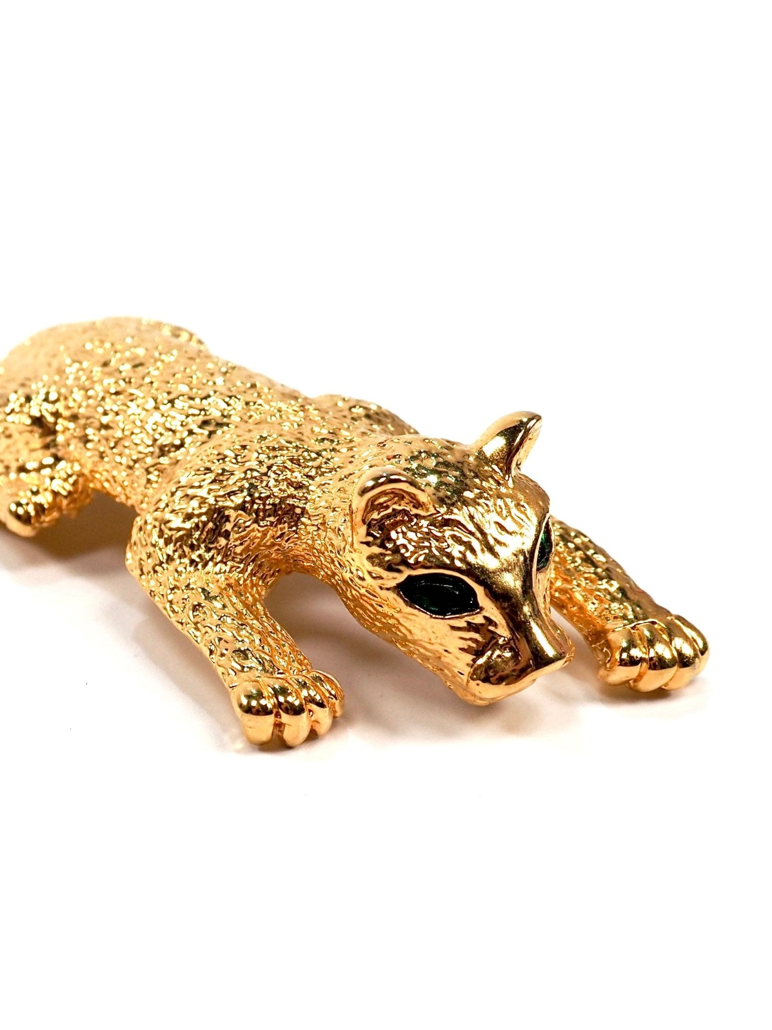 Gold Feline Big Cat Articulated Tail Broach - Georgie's NYC - Brooches