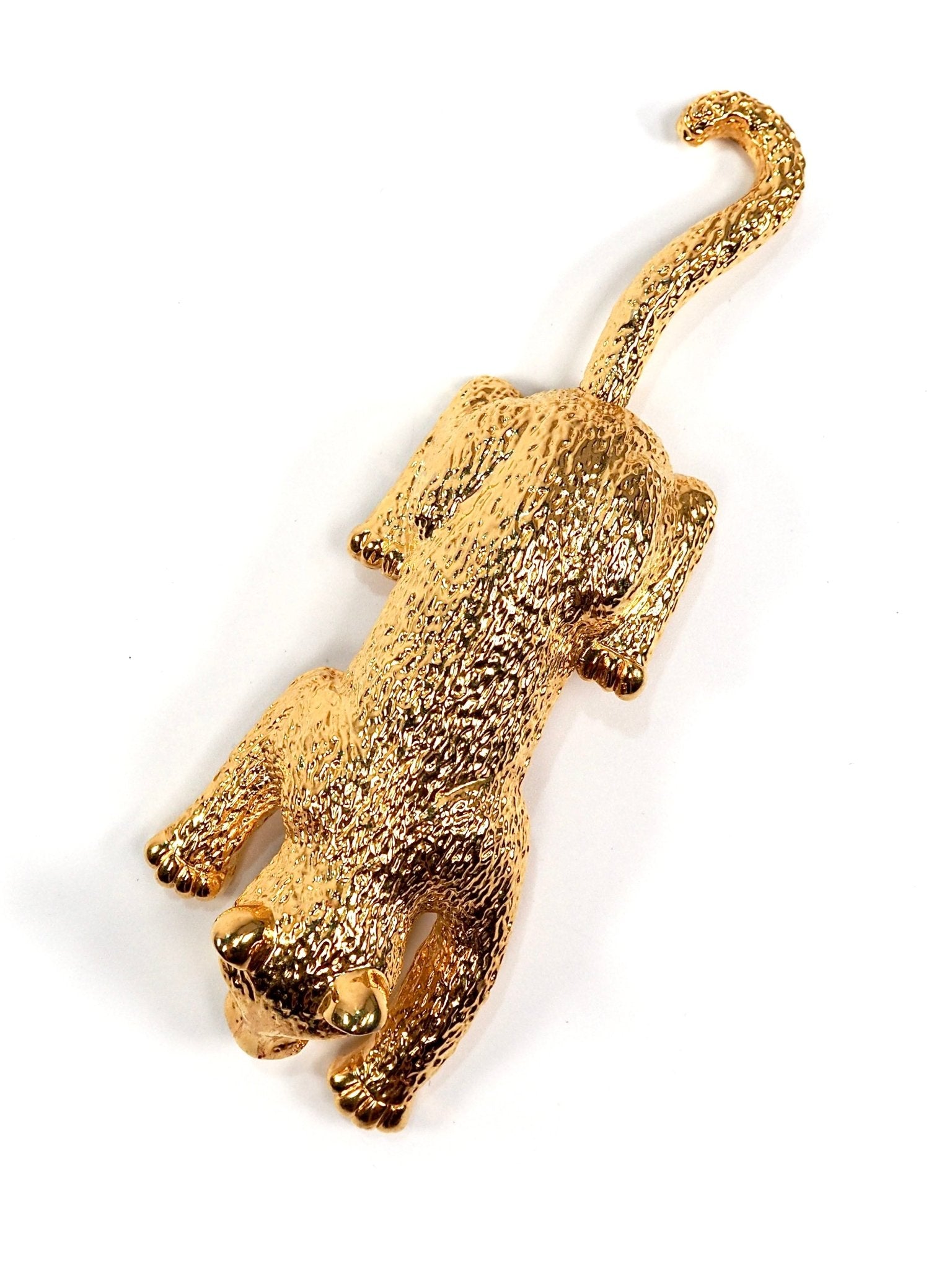 Gold Feline Big Cat Articulated Tail Broach - Georgie's NYC - Brooches