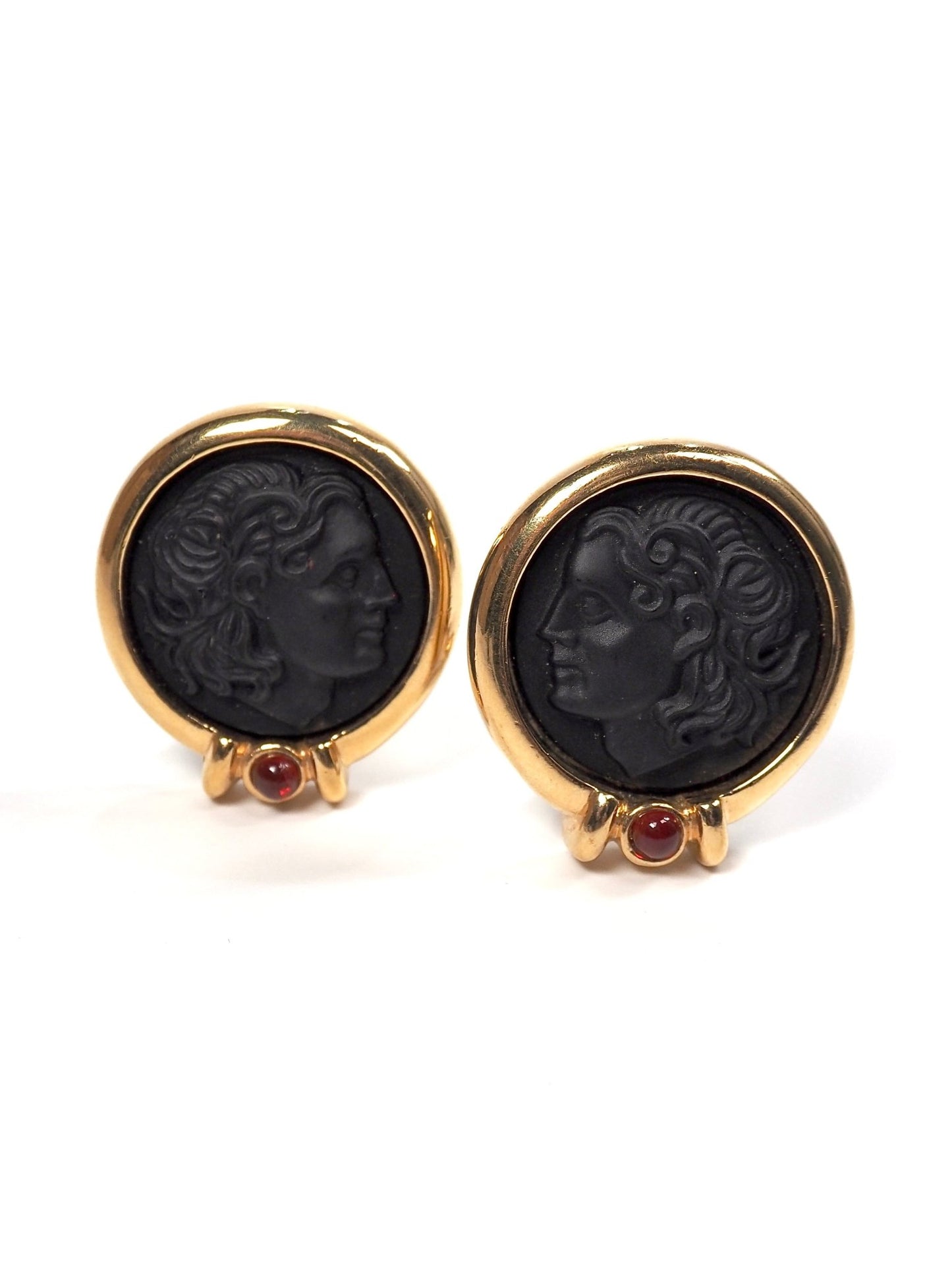 Gold Framed Black Cameo Coin Earrings - Georgie's NYC - Earrings