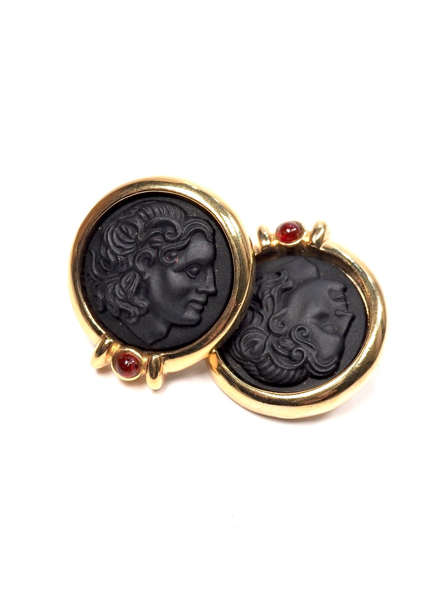 Gold Framed Black Cameo Coin Earrings - Georgie's NYC - Earrings