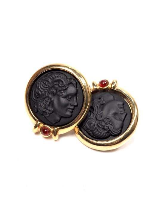 Gold Framed Black Cameo Coin Earrings - Georgie's NYC - Earrings