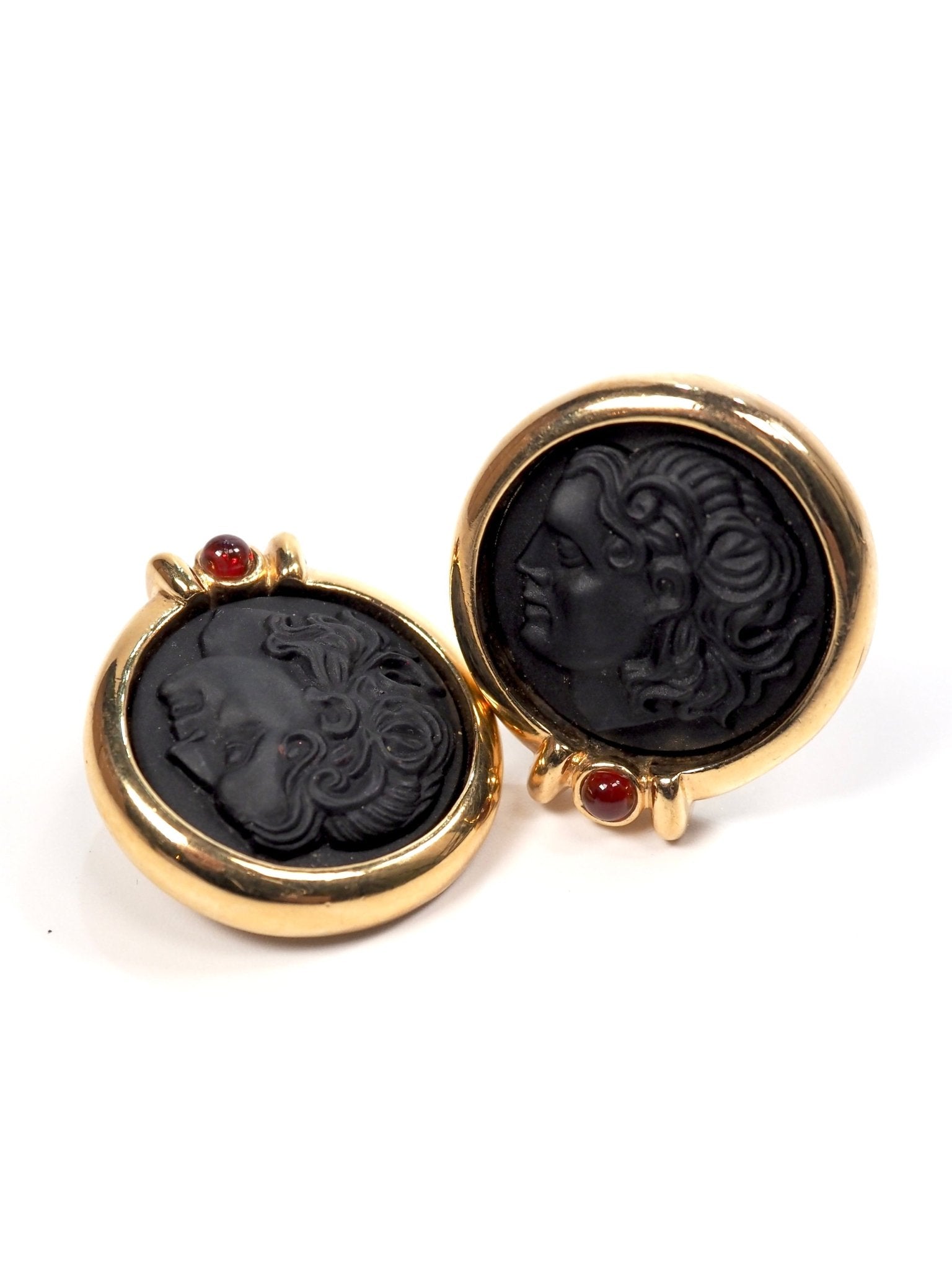 Gold Framed Black Cameo Coin Earrings - Georgie's NYC - Earrings