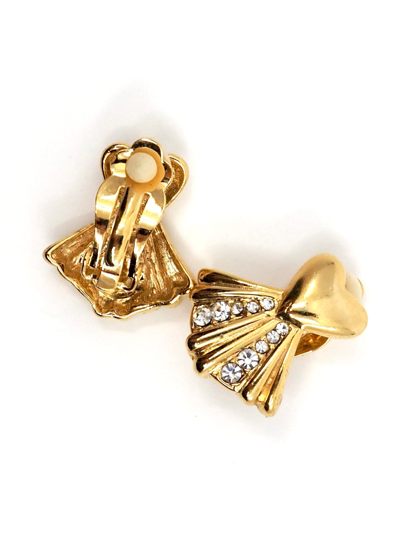 Gold Heart Fluted Fan Rhinestone Earrings - Georgie's NYC - Earrings