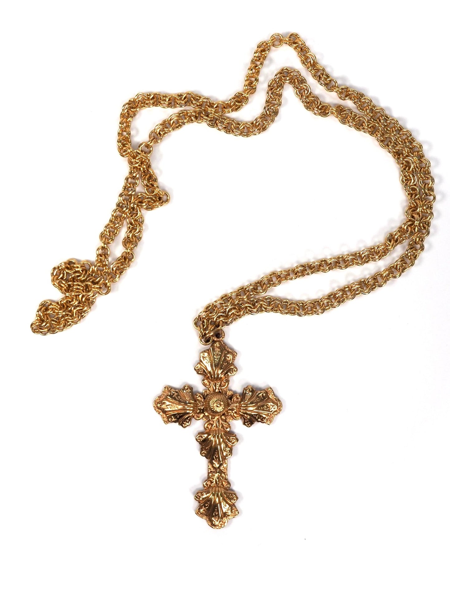Gold Intricately Detailed Long Cross Necklace - Georgie's NYC - Necklaces