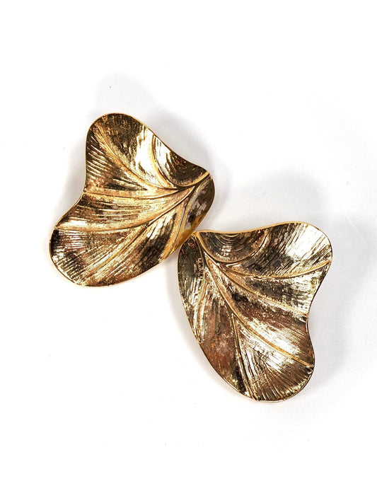Gold Modern Wavy Leaf Earrings - Georgie's NYC - Earrings