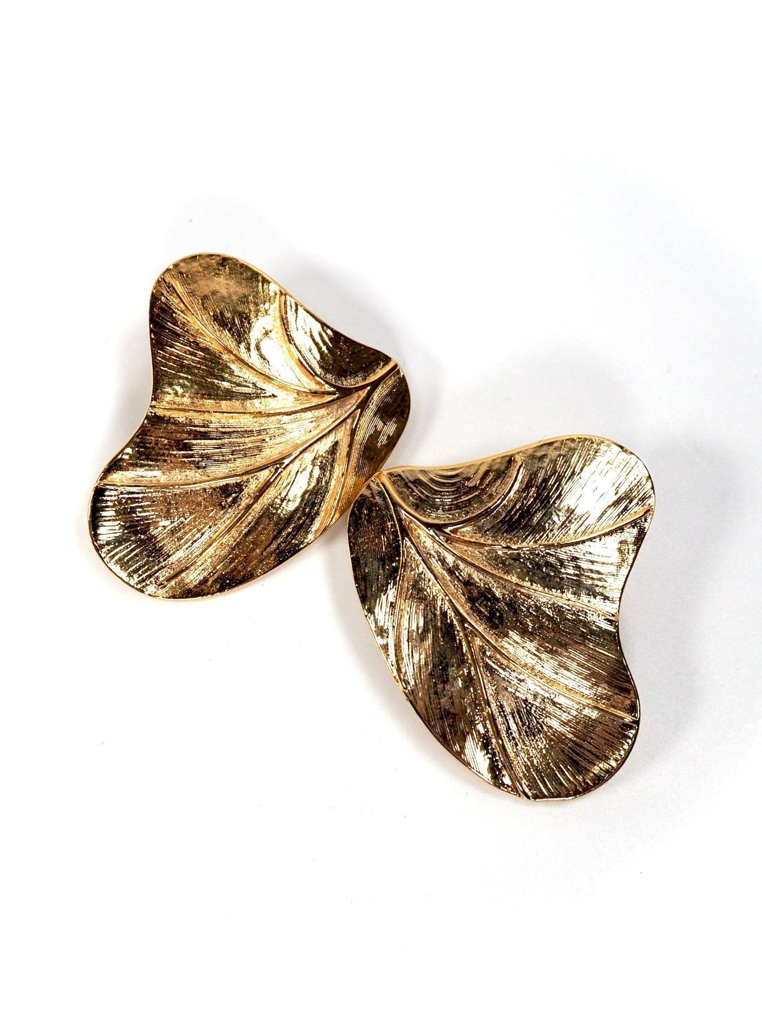 Gold Modern Wavy Leaf Earrings - Georgie's NYC - Earrings