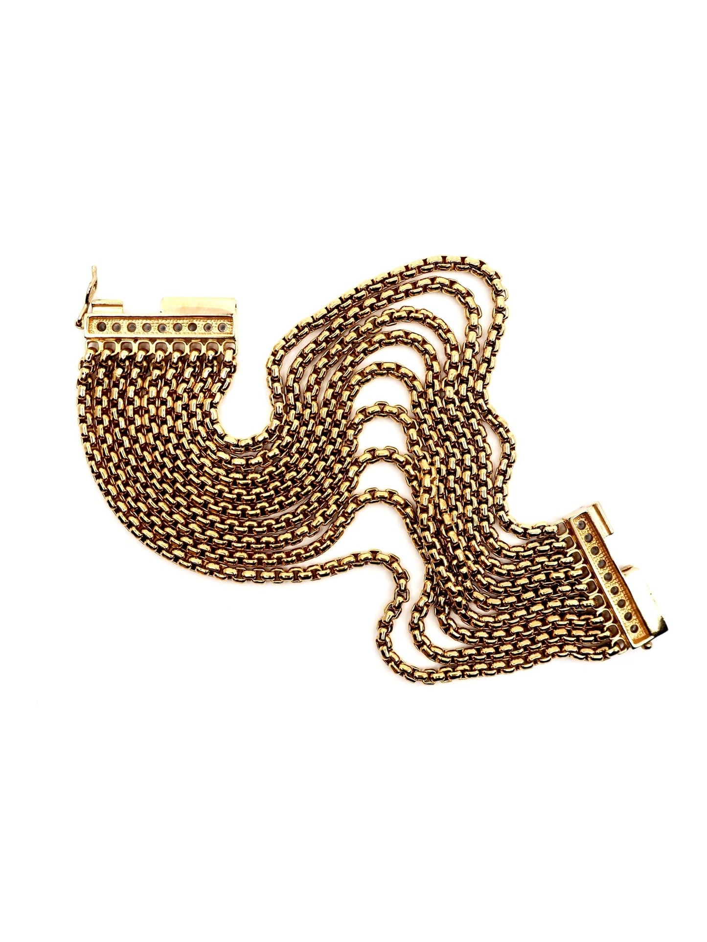 Gold Multi Strand Pavé Rhinestone Rounded Box Chain Bracelet - Georgie's NYC - Bracelets