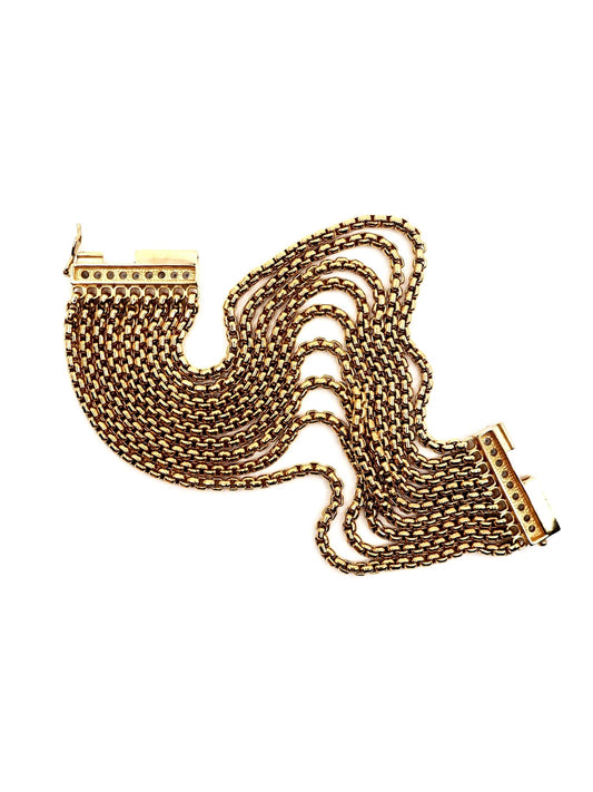 Gold Multi Strand Pavé Rhinestone Rounded Box Chain Bracelet - Georgie's NYC - Bracelets