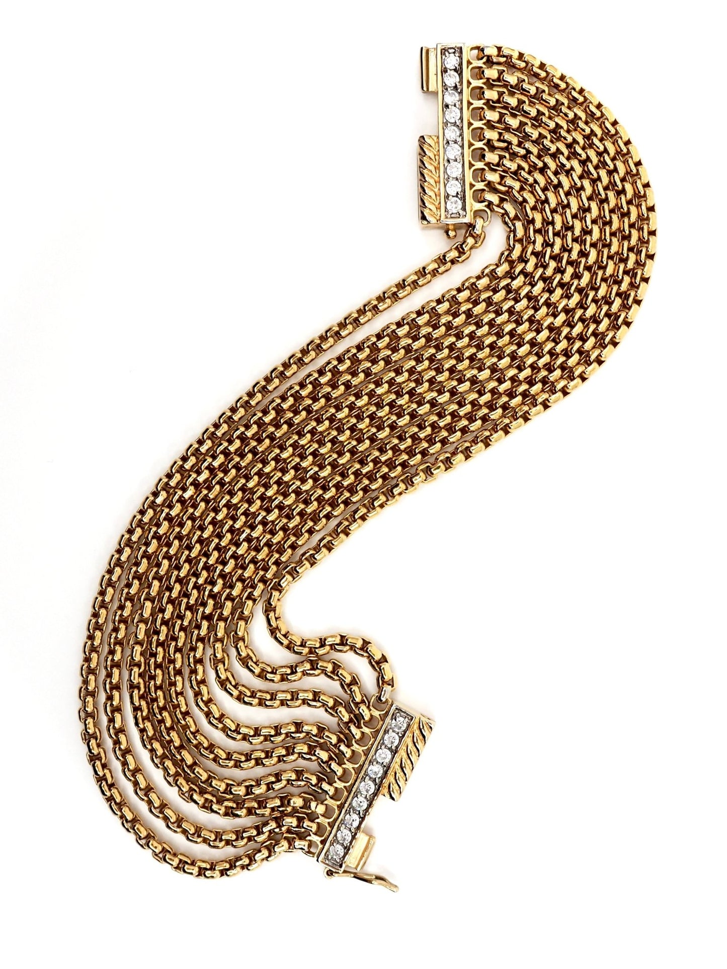 Gold Multi Strand Pavé Rhinestone Rounded Box Chain Bracelet - Georgie's NYC - Bracelets