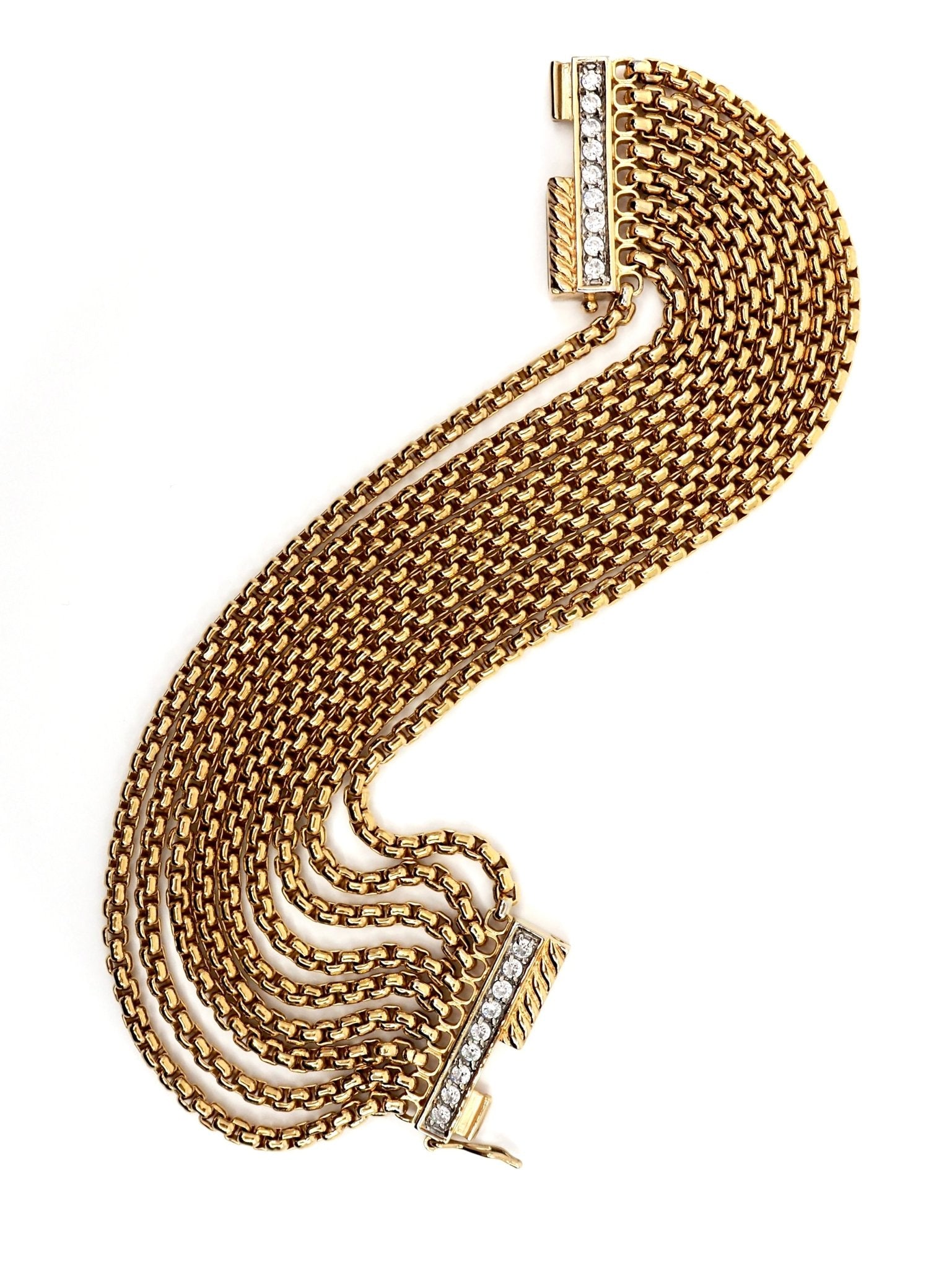 Gold Multi Strand Pavé Rhinestone Rounded Box Chain Bracelet - Georgie's NYC - Bracelets