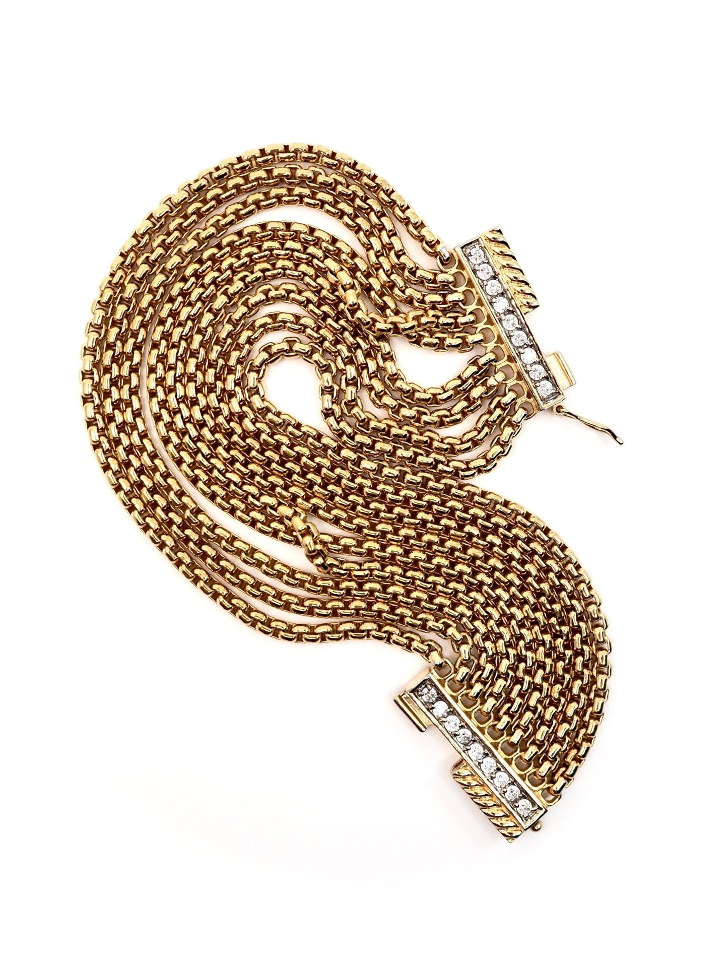 Gold Multi Strand Pavé Rhinestone Rounded Box Chain Bracelet - Georgie's NYC - Bracelets