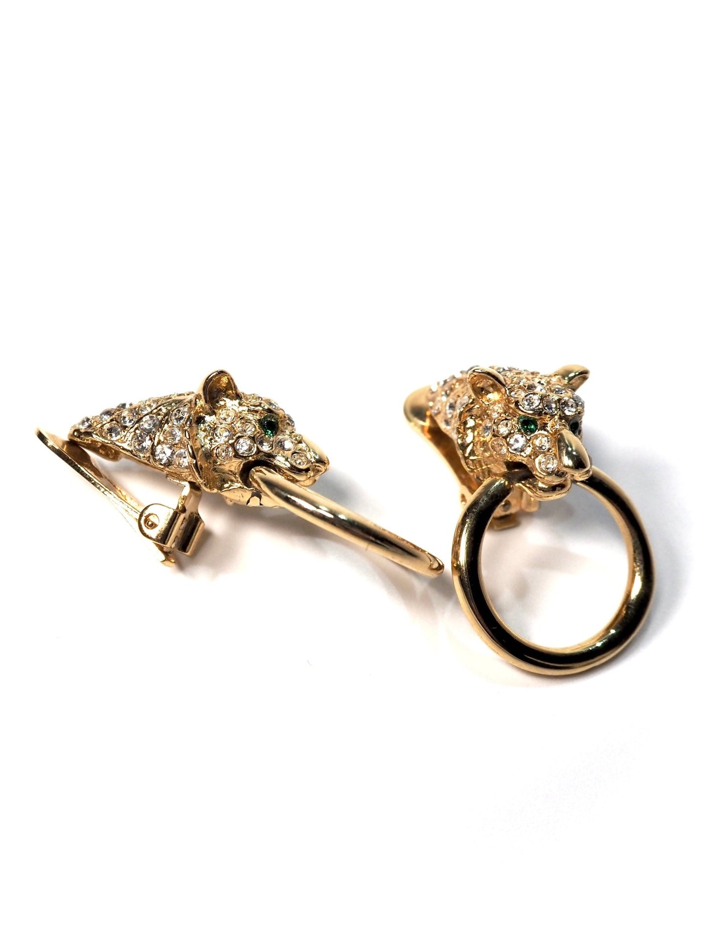 Gold Rhinestone Feline Door Knocker Earrings - Georgie's NYC - Earrings