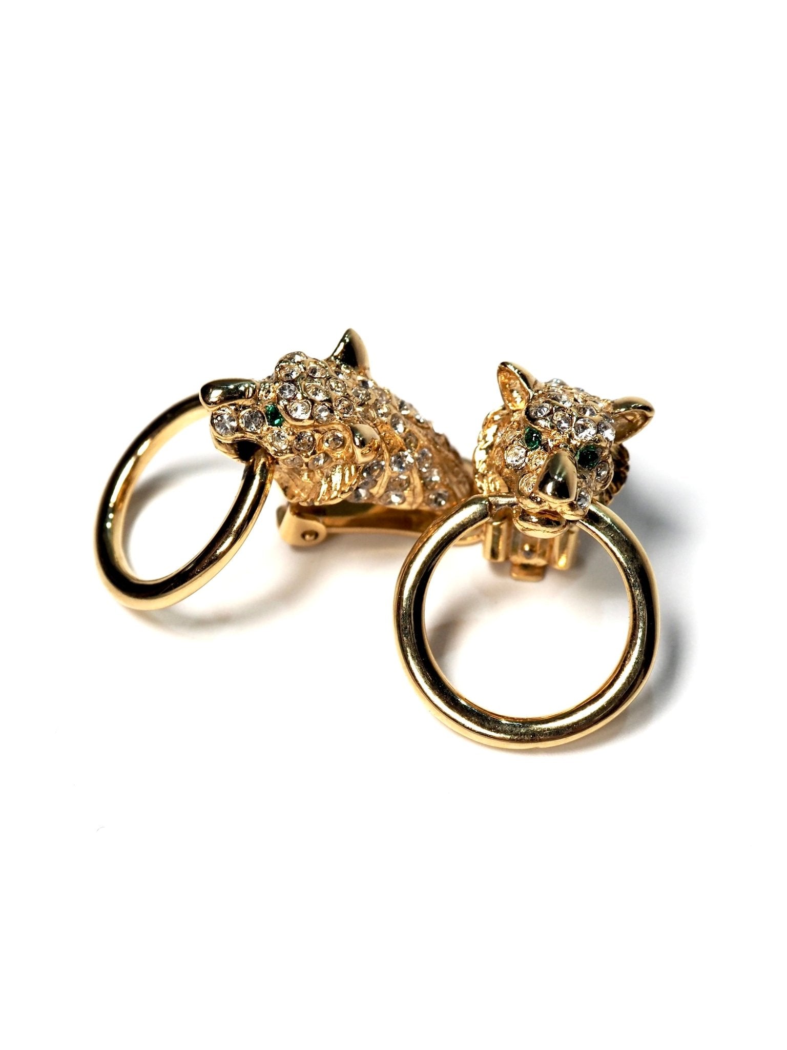 Gold Rhinestone Feline Door Knocker Earrings - Georgie's NYC - Earrings