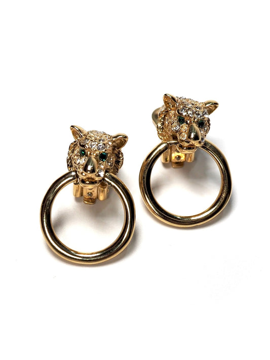 Gold Rhinestone Feline Door Knocker Earrings - Georgie's NYC - Earrings