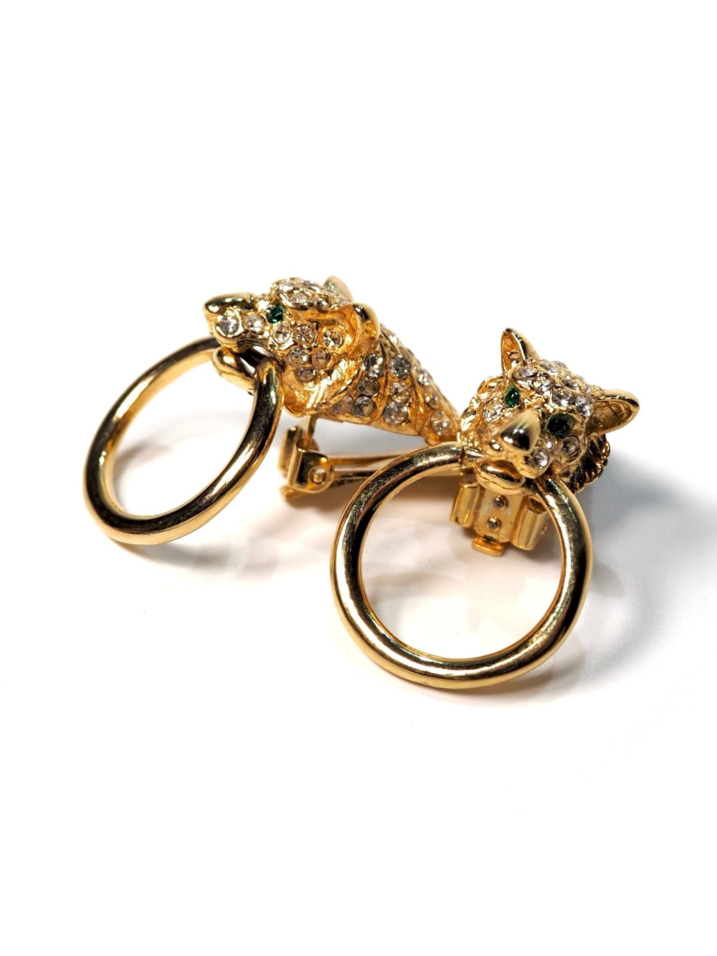Gold Rhinestone Feline Door Knocker Earrings - Georgie's NYC - Earrings