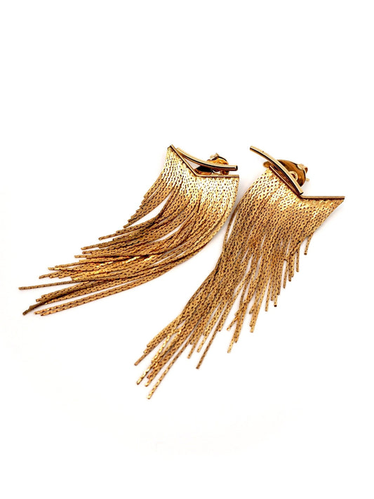 Gold Serpentine Chain Fringe Statement Drop Earrings - Georgie's NYC - Earrings