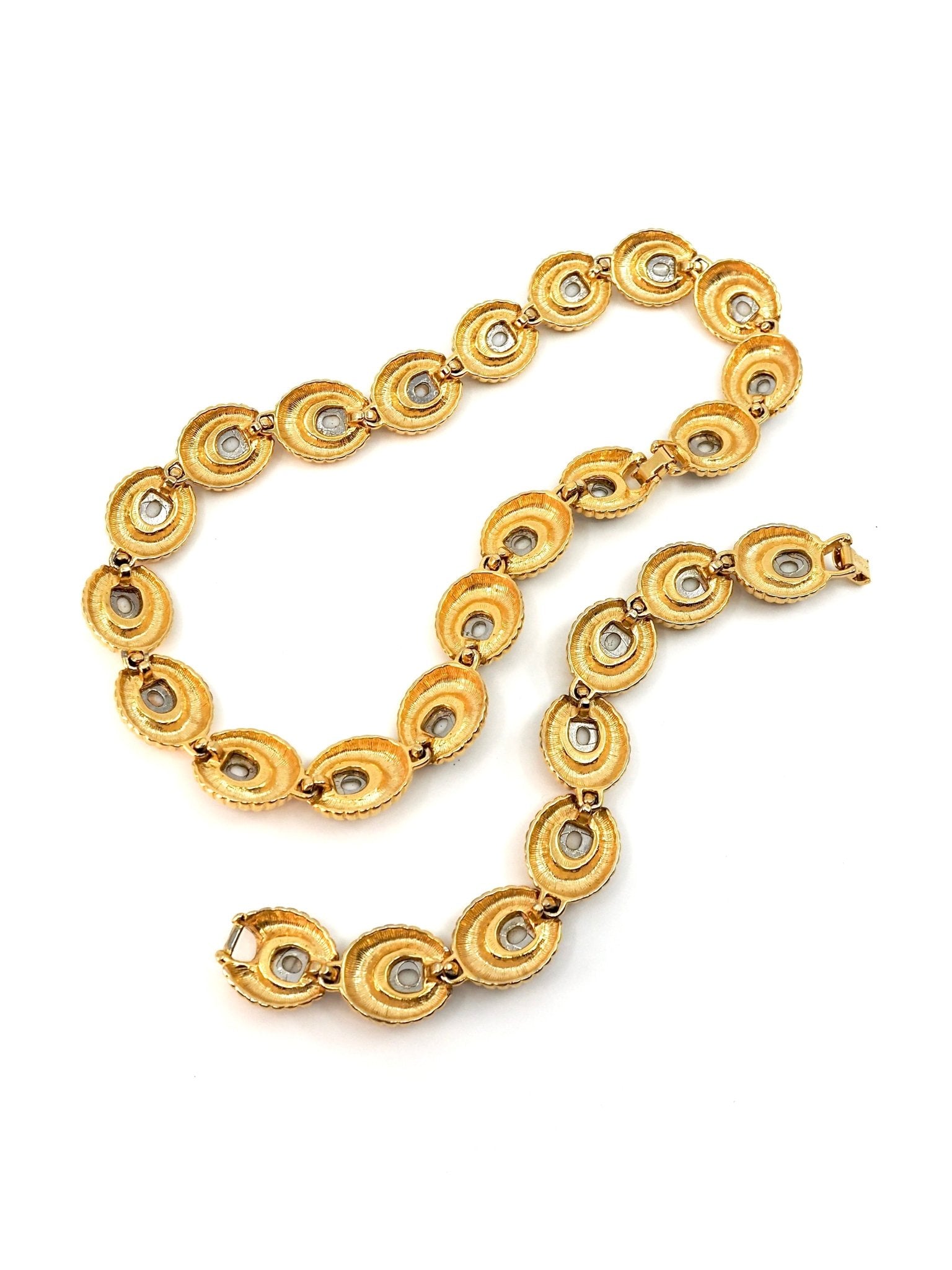Goldette Gold White Enamel Rhinestone Oval Link Necklace Bracelet Set - Georgie's NYC - Necklaces
