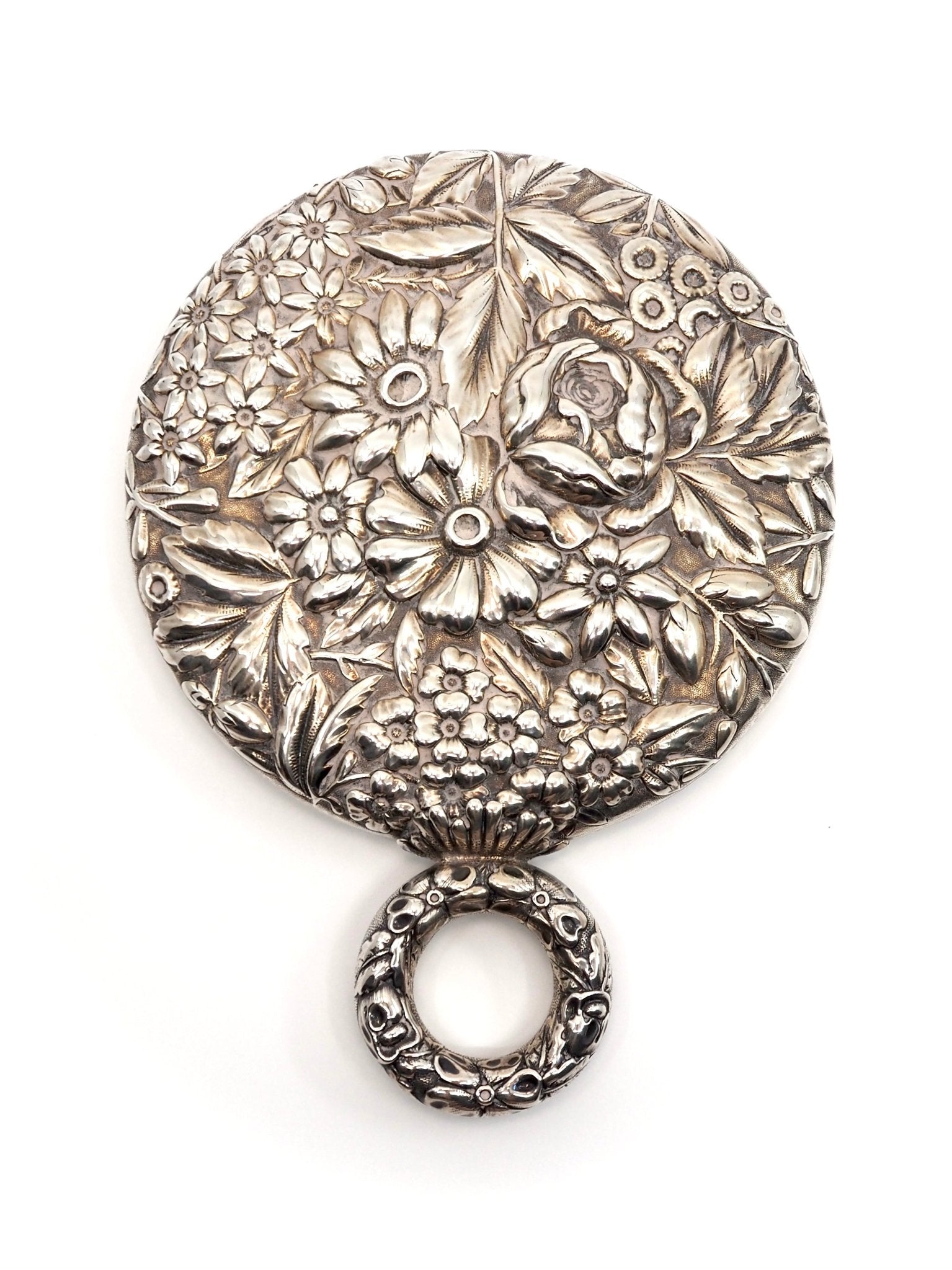 Gorham Victorian Sterling Silver Repoussé Floral Hand Mirror, 1894 - Georgie's NYC - Decorative Objects
