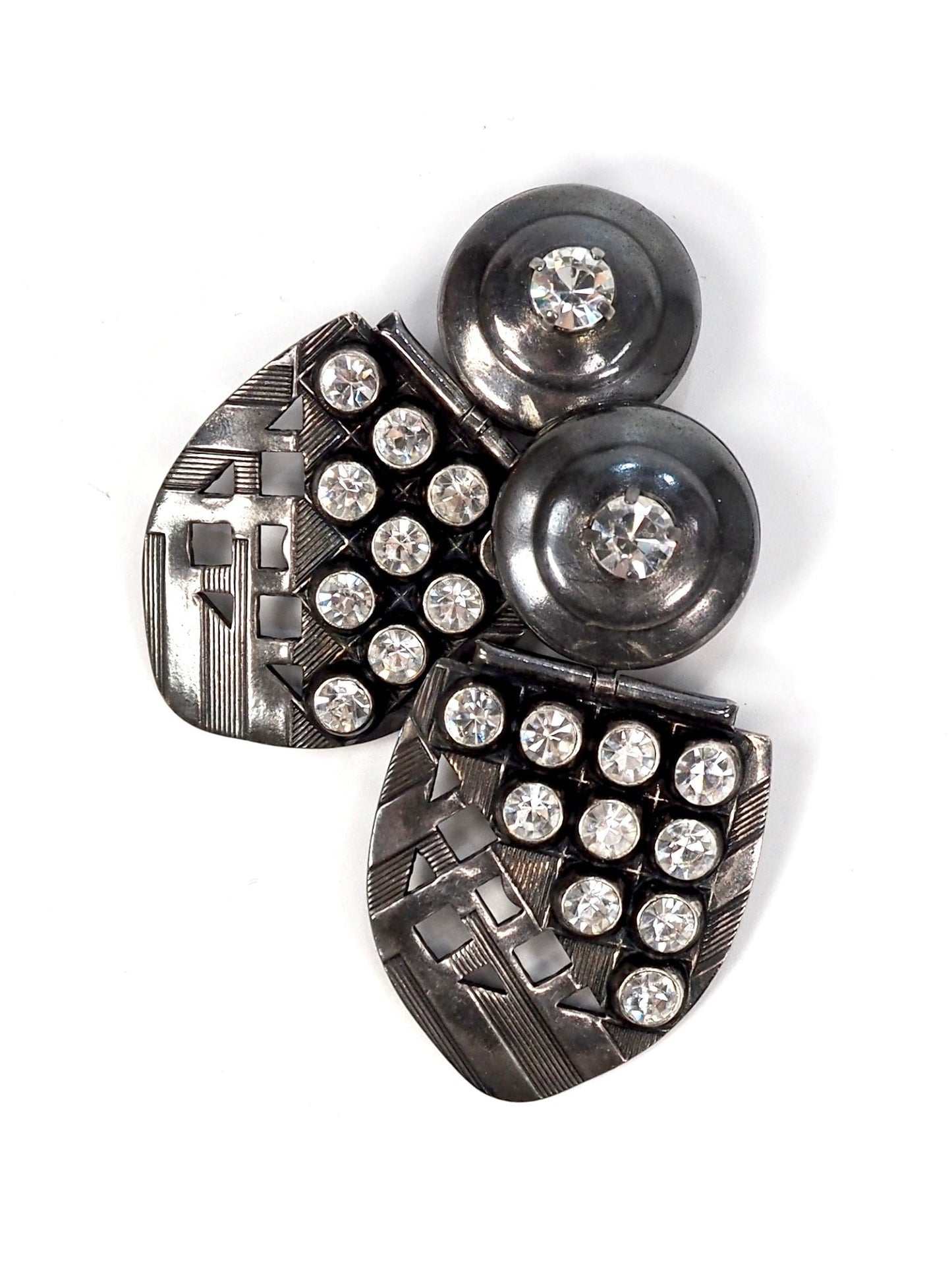 Gunmetal Oversized Shield Glass Rhinestone Earrings - Georgie's NYC - Earrings